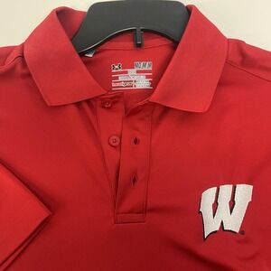 Wisconsin Badgers Shirt Polo Mens Medium NCAA Basketball Under Armour HeatGear